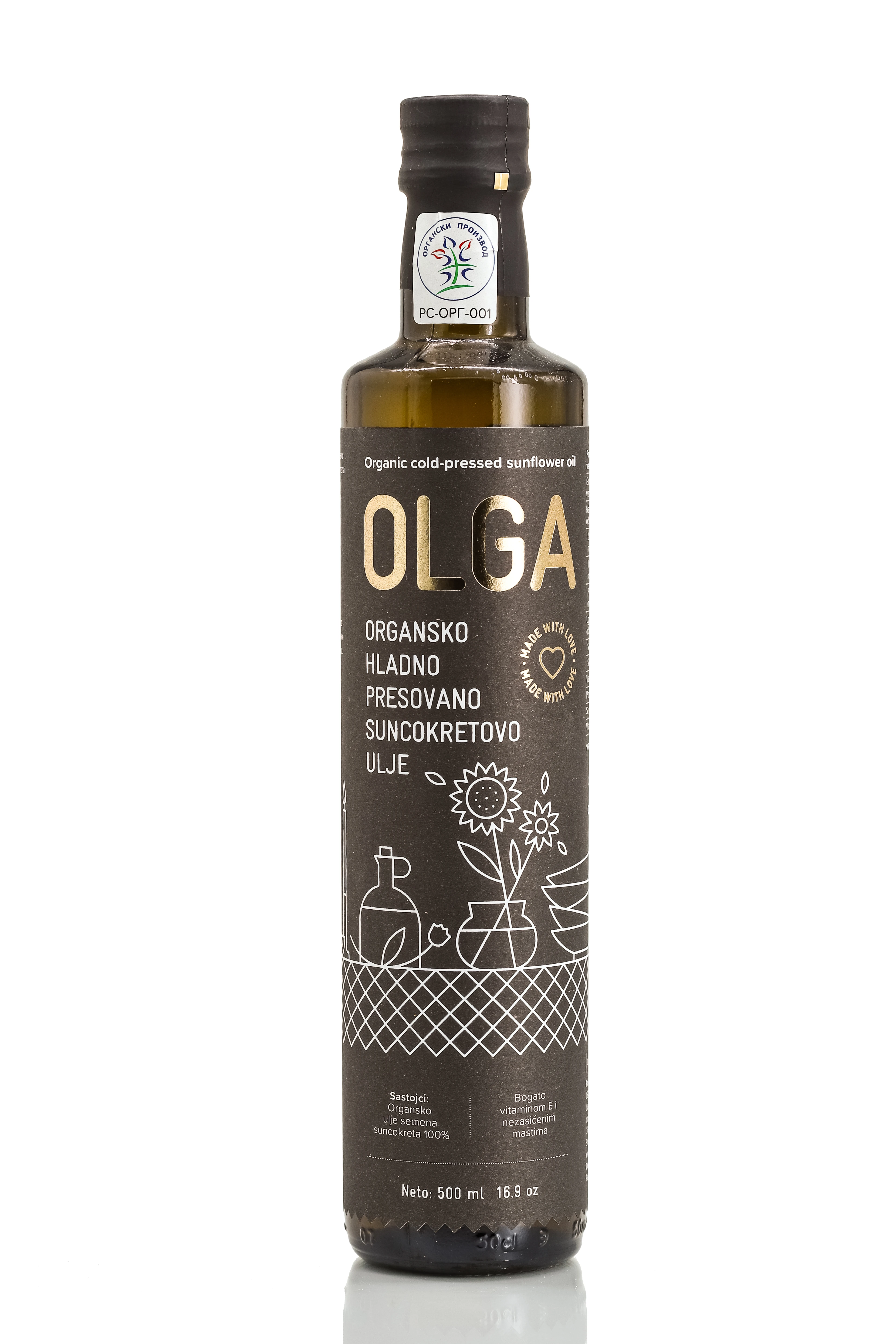 Hladno presovano suncokretovo ulje (organski proizvod) 500 ml Olga